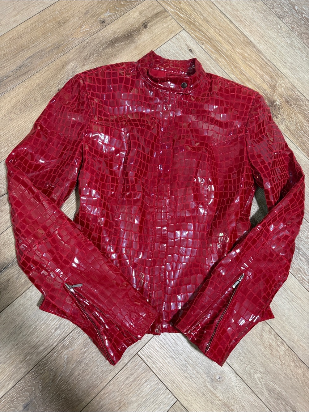 Cache Snakeskin Leather Jacket